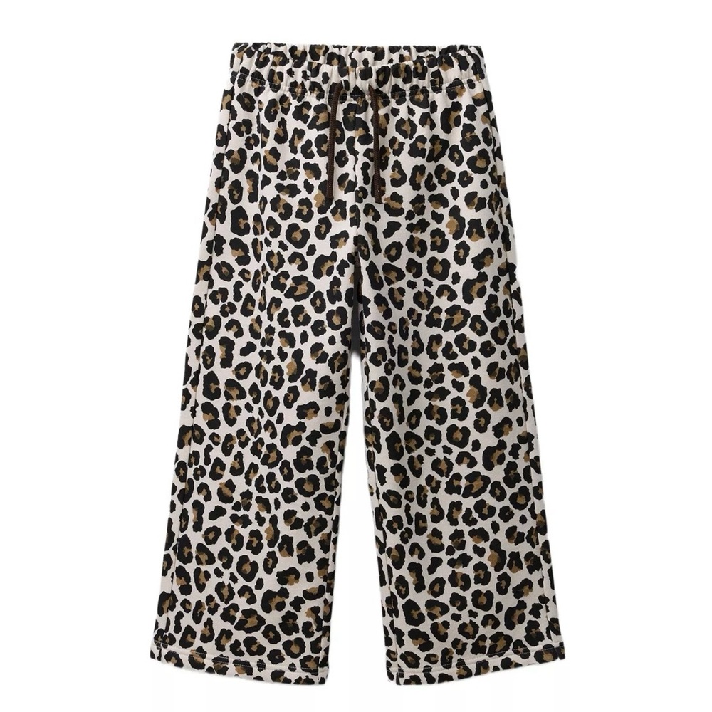 Zara Leopard Print Wide Leg Pants size 12/13 61.4 inches